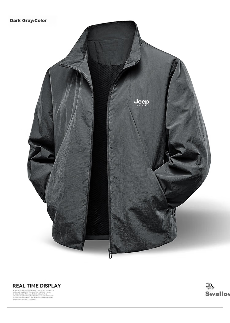 JEEP SPIRIT Men's Spring Autumn American Style Casual Outdoor Waterproof Stand Collar Jacket Dark Gray XL 2
