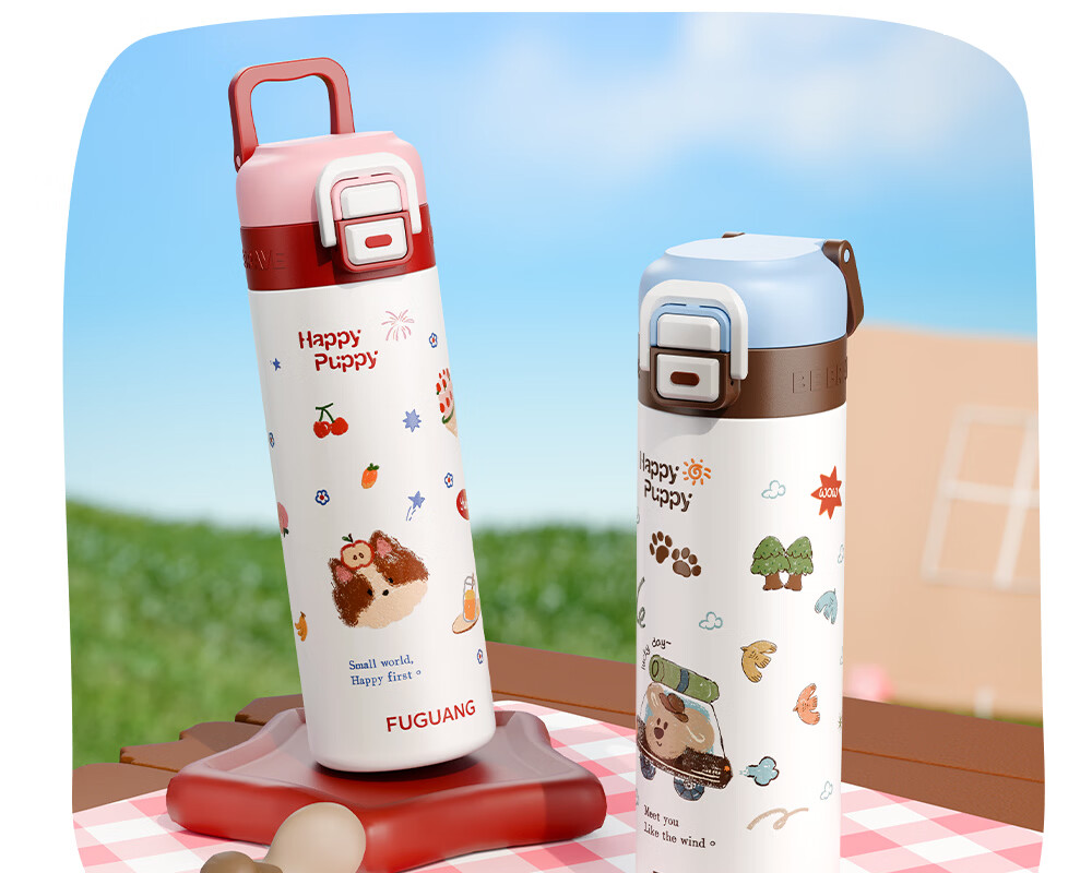 FGA Fugang Kids Insulated Water Bottle Unisex Student Cup 316L Stainless Steel Cute Sports Portable Dual Drinking Straw Cup 20