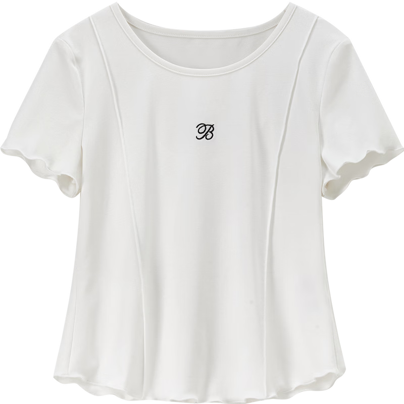 Shangdu Bilai Laisai Erl Cotton Cool Feeling Women's Summer Casual Round Neck Letter Embroidered T-Shirt Elegant Wave Edge Slim Fit Inner Wear
