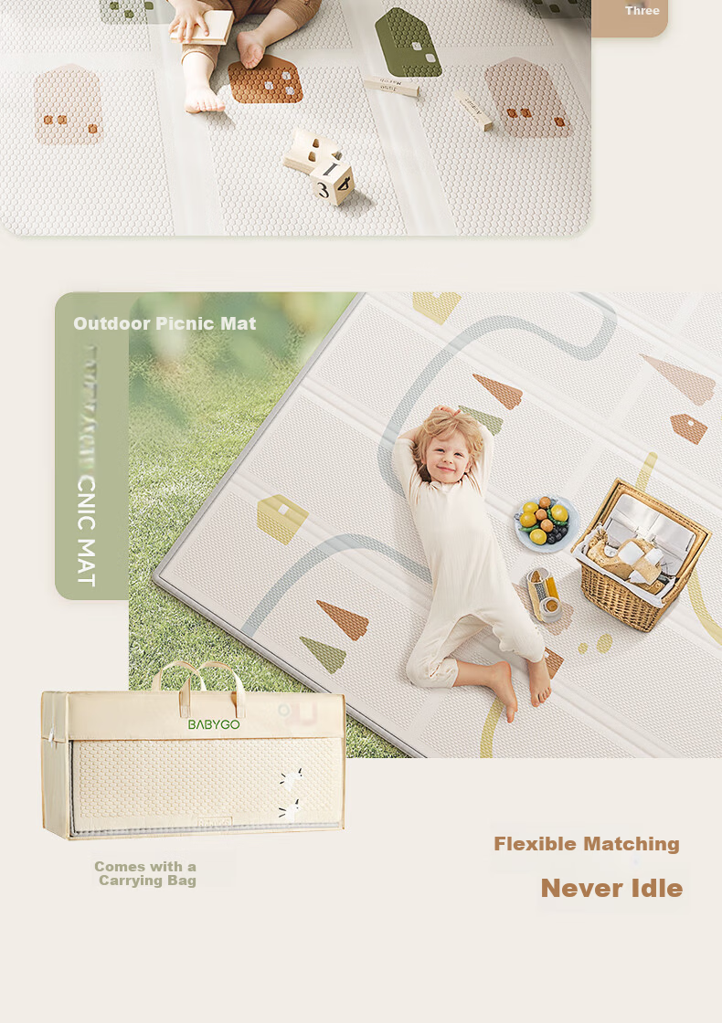 BG-BABYGO Little Green Core Foldable Baby Crawling Mat XPE Non-toxic Formaldehyde-free Anti-fall Home Floor Mat 18