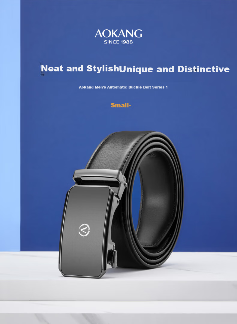 Aokang Men's Leather Belt Business Casual Automatic Buckle Cowhide Waist Belt Valentine's Day Gift for Boyfriend Husband 1