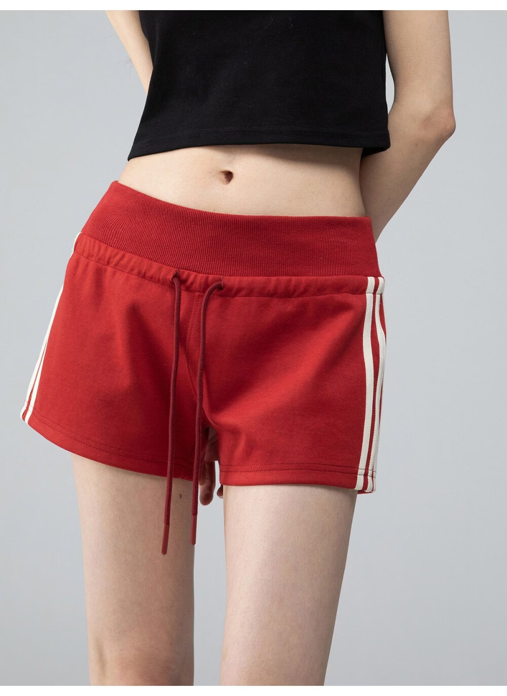 ICH MODE American Style Striped High Waist Shorts Women Summer Slim Straight Sports Sweatpants Casual Pants White Flower Gray L 9