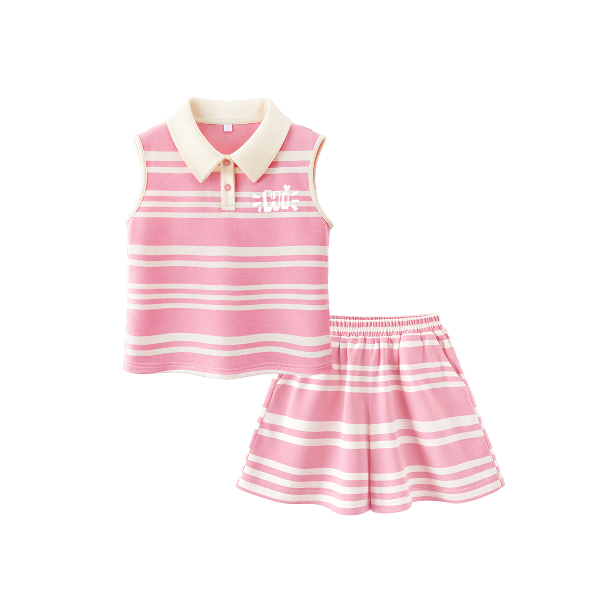PEPCO Girls' Spring Summer Tennis Sportswear Set Striped Vest and Shorts Pink 130