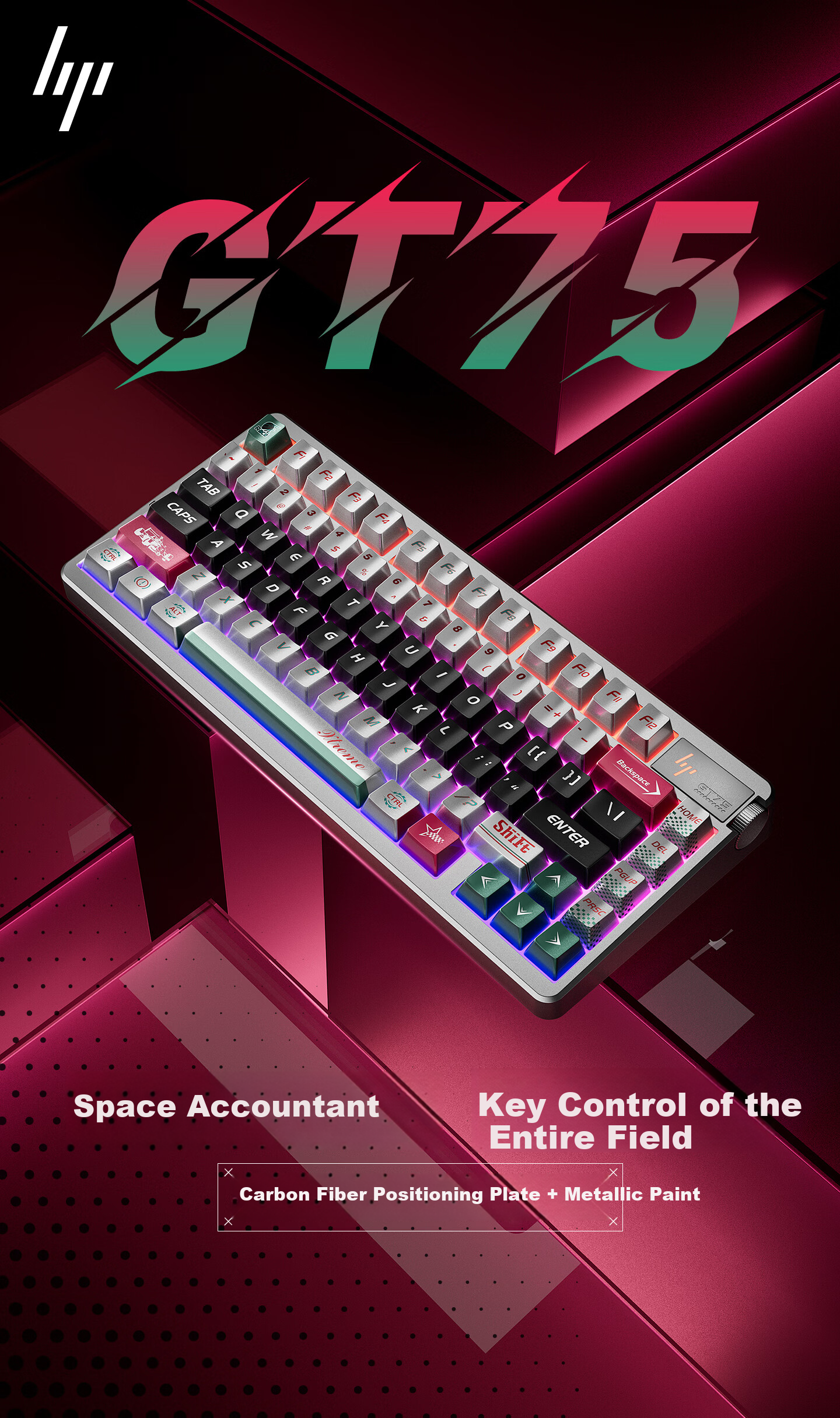HP GT75 Mechanical Keyboard Wireless Wired Bluetooth Tri-Mode Gasket Custom Gaming Keyboard E-sports Computer Office 75-Key with Knob Quantum Silver Sundae Switch 1