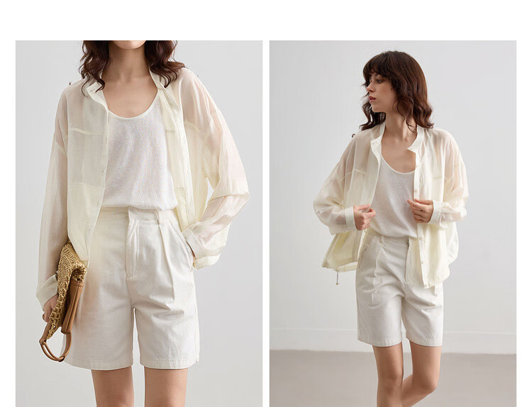 Demana Smooth Tencel Summer Lightweight Crew Neck Shell Button Hem Drawstring Loose Short Women's Jacket 5