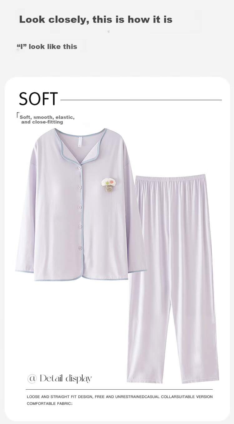 Yalu 100% Cotton Women's Pajamas 2025 New Summer Autumn Lace Cardigan Long Sleeve Long Pants Homewear Suitable for Outdoor Wear 12