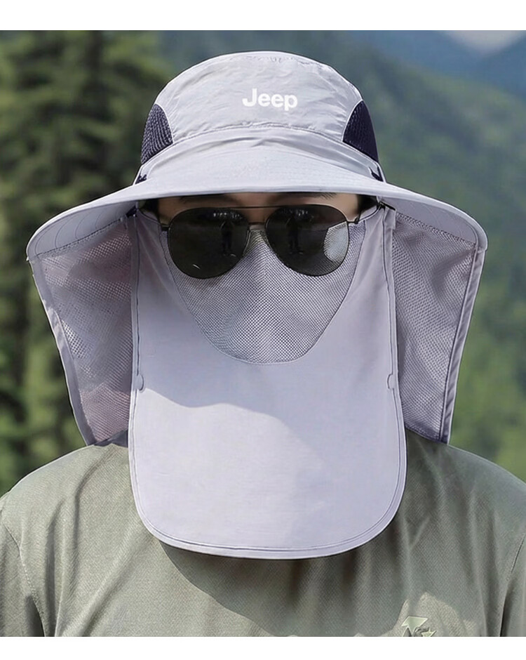 JEEP Men's Sun Protection Hat UV Protection Summer Fisherman Outdoor Hiking Wide Brim Sun Hat 24