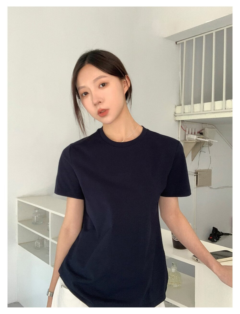 ICH MODE Minimalist Paper Doll Short Sleeve Women's T-Shirt Summer Simple Cool Base Shirt Solid Color White S 33