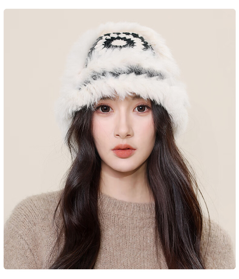 TUCANO Fashion Versatile Wool Hat for Women with Wool and Rabbit Fur, National Trend Awakening Lion Fisherman Hat, Elegant Bucket Hat, Face-Covering Basin Hat 13