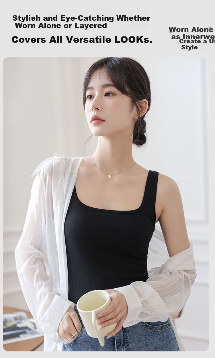 Ordifen [Lyocell Tencel] Women's Thin Camisole Vest Basic Swan Neck Outerwear Gray L 6