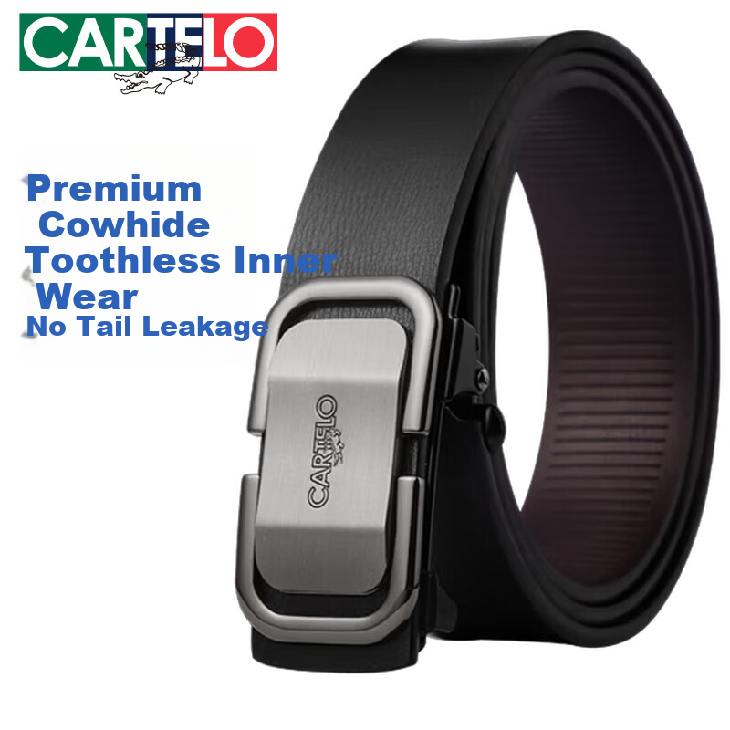Cartelo Crocodile Men's Leather Belt No-Tooth Automatic Buckle Business Casual Waistband Versatile Youth Belt Gift for Boyfriend