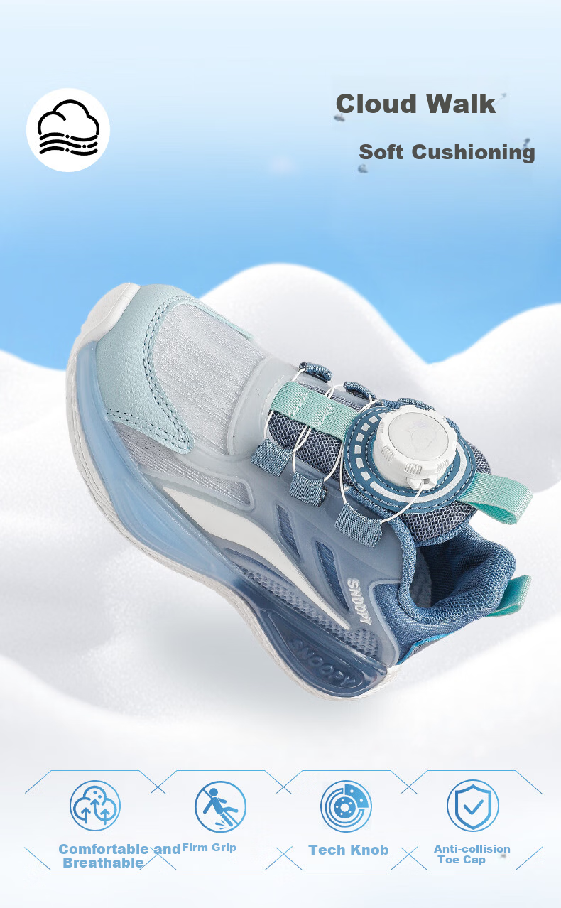SNOOPY Kids Unisex Lightweight Running Shoes Casual Soft Sole Sports Shoes 0031 Light Blue Size 32 3