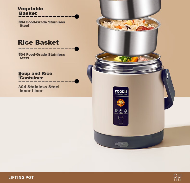 Ymer Electric Heated Long-Lasting Insulated Lunch Box 24-Hour Work Use Large Thermostatic Insulation Container 12