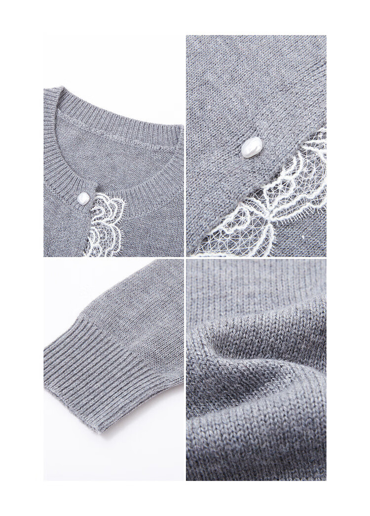 Mt Spring Gentle Style Lace Splice Cardigan Round Neck Petite Knitwear with Comfortable Warm Wool 15
