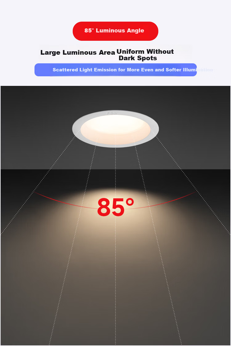 FSL Foshan Lighting LED Deep Anti-Glare Recessed Downlight Non-Main Light Home Living Room Ceiling Hole Light 6W Warm White Opening Size φ75mm 7