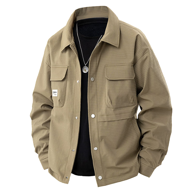 JEEP SPIRIT Men's Khaki Workwear Jacket Spring Lapel Casual Coat Trendy Men's Top M