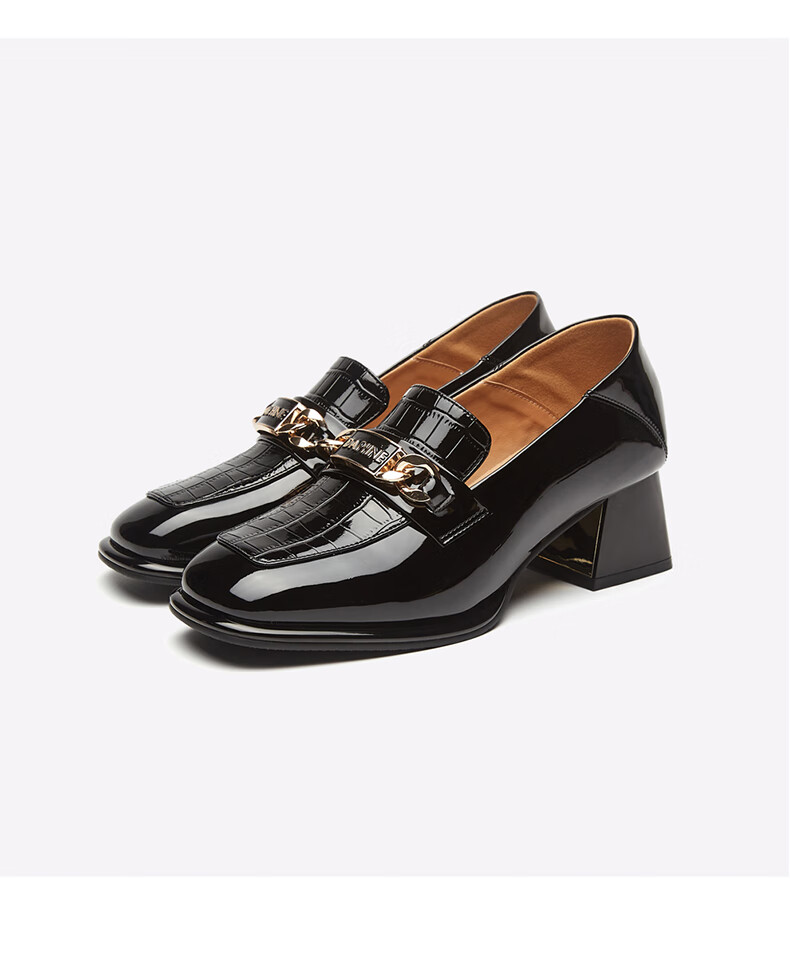 DAPHNE Women's Leather Shoes with Formal Dress, British Style, Chunky Mid-High Heel, Professional Work Business Shoes, Loafers, Women's Shoes 4622404047 Black 35 24