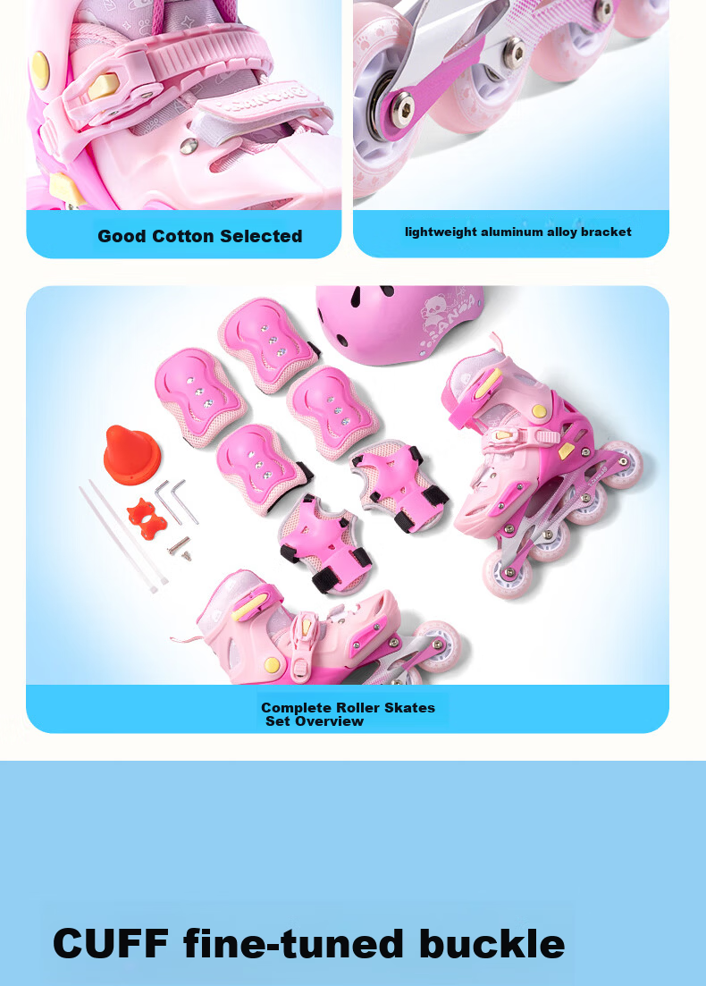 Deli Kids Roller Skates Beginner Boys Girls Inline Adjustable 4-Level Pink Size S with Helmet and Protective Gear 3