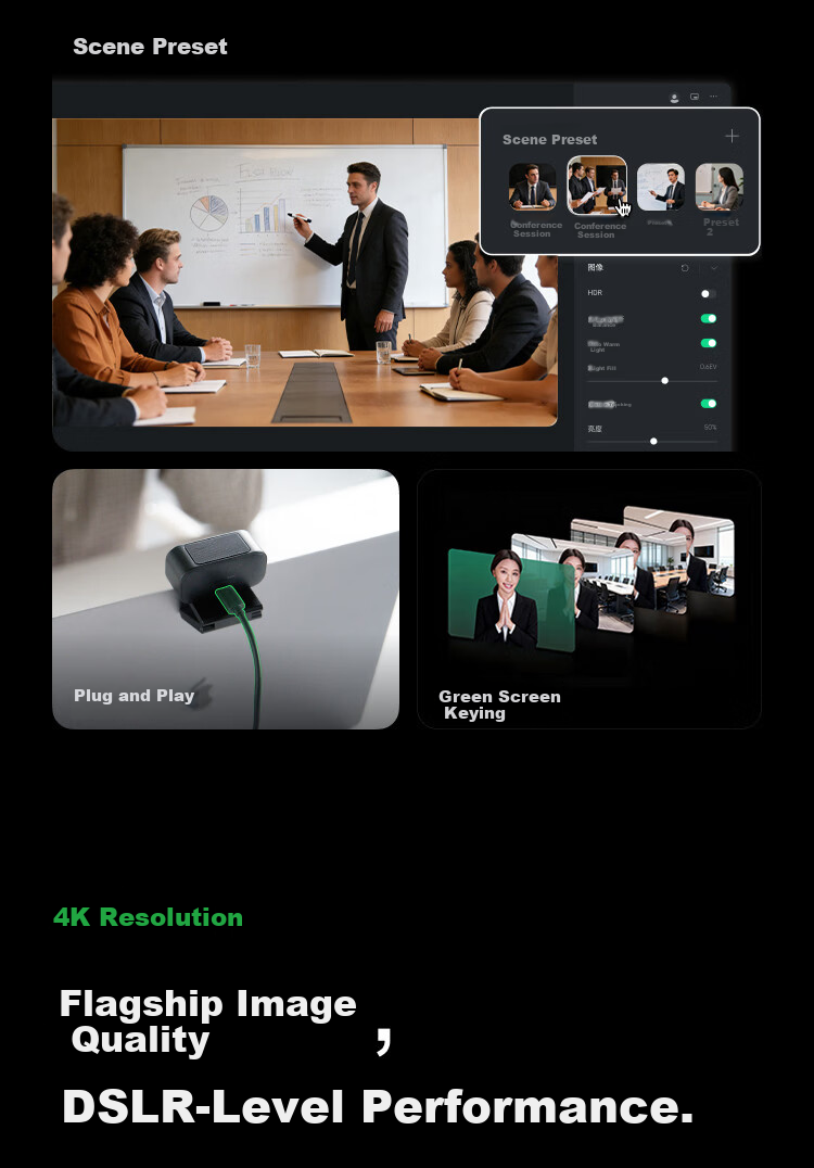 Insta360 Link 2C Pro 4K Video Conference Camera USB Plug-and-Play Graphite Black for PC Live Streaming and Remote Teaching with Intelligent Noise Reduction 4