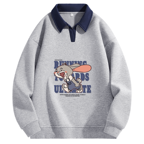 Jeanswest Women's Heather Gray Polo Collar Sweatshirt 2026 New College Style Lazy Chic Top Colorblock Jacket