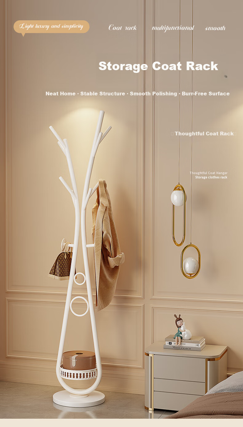 Chibilun Luxury Bedroom Floor Standing Clothes Rack Home Metal Coat Rack Room Storage Creative Multifunctional Clothes and Bag Hanger 1