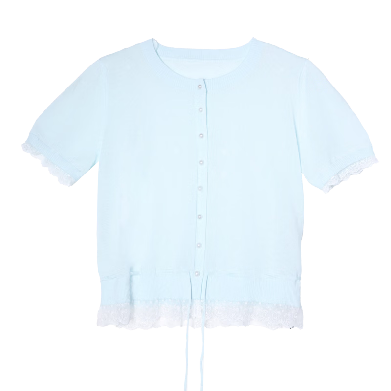 Baitu Women's Summer New Lacy Trim Lyocell Cool Knit Sweater 2505X23