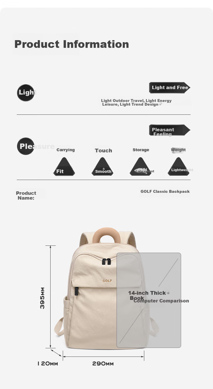 GOLF Lightweight Women's Backpack 14-inch Laptop Bag Casual Travel Backpack Business Student School Bag Large Capacity 27