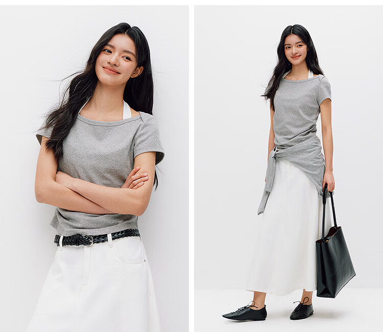 Semir Mall Same Style | Women's Summer Short Sleeve T-Shirt, Short Slim Fit, Off-Shoulder Ruffled 2026 Top 101326100002 4