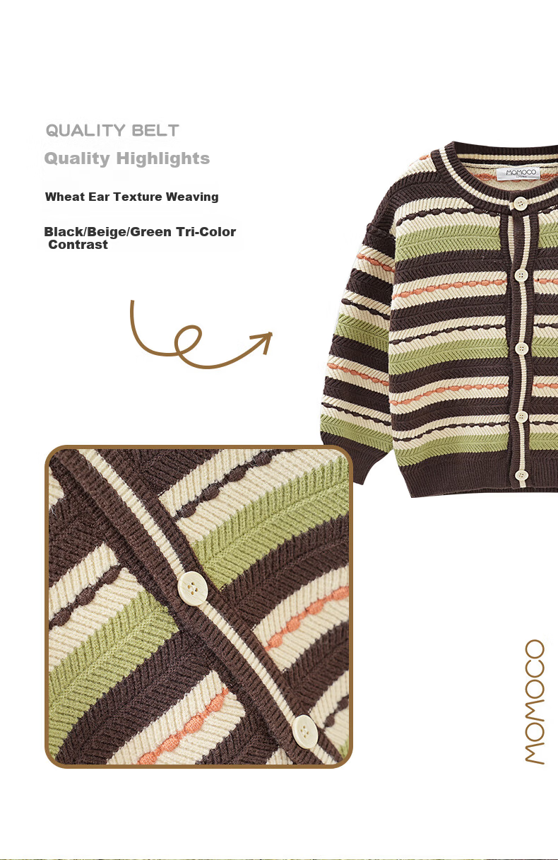 MOMOCO Boys' Sweater Cardigan Spring and Autumn Striped Fashion Knitwear for Older Kids 105 1