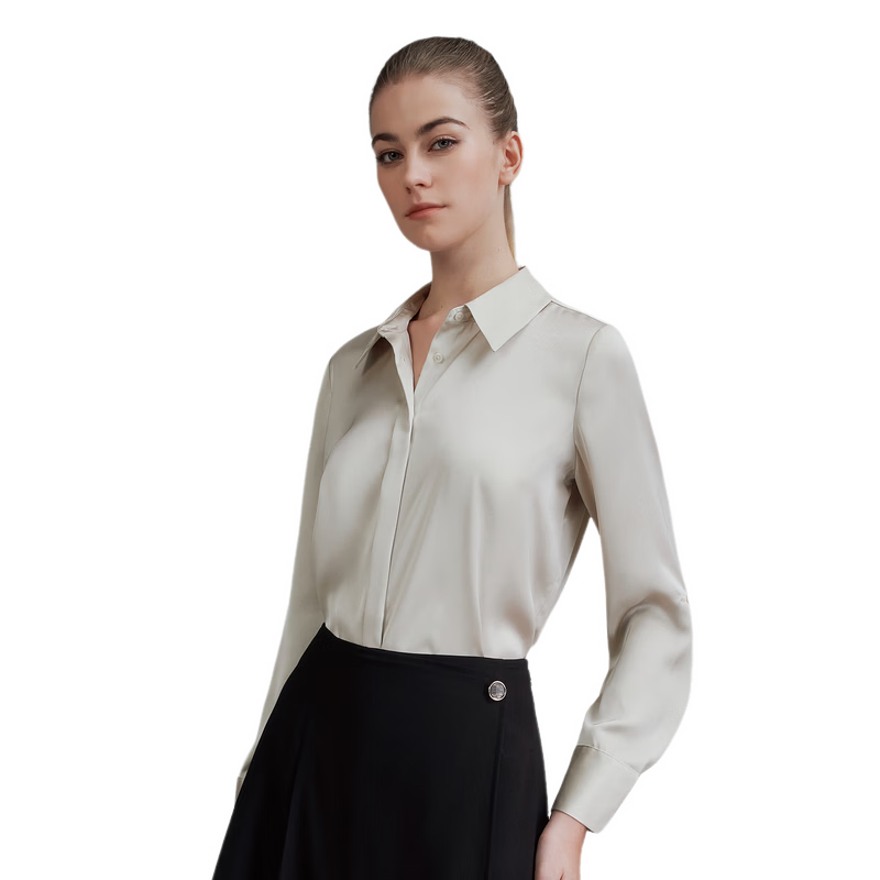 G2000 [Smooth Color Cotton/Draping] Women's Spring And Summer Elegant Comfortable Commuter Casual Shirt, Starlight White, XS/32