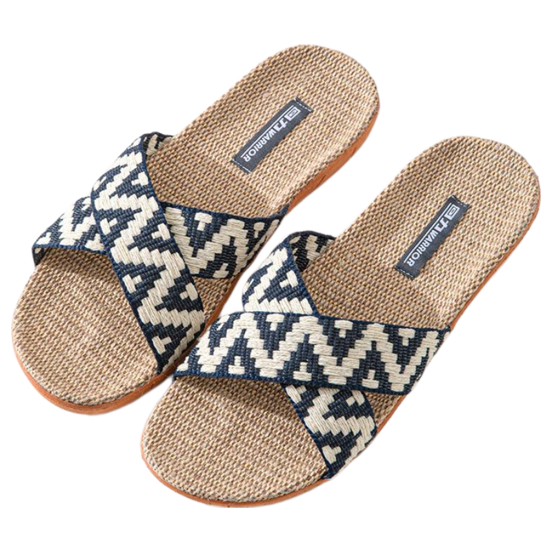 Warrior Linen Slippers for Men, Indoor Couple Non-Slip Odor-Free Quiet Soft-Soled Floor Sandals, Black And White Size 44-45