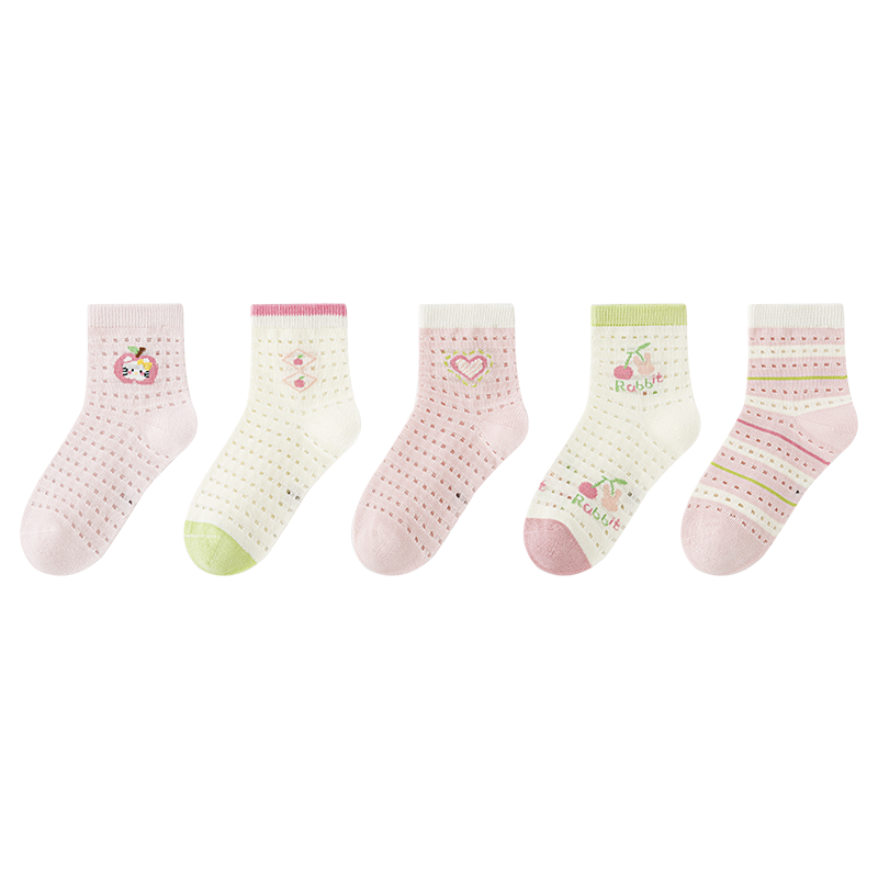 Six Finger Mouse Seamless Children's Socks Girls Spring Summer Thin Mesh Mid-Calf Cotton Socks for Kids