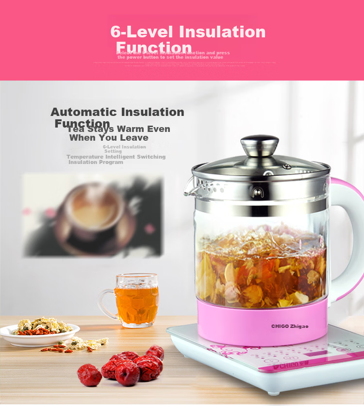 CHIGO Mini Health Pot Health Cup Electric Stew Cup Electric Heating Cup Constant Temperature Flower Tea Kettle Water Boiler Office Cup 0.5L Full Glass Body with Filter Birthday Gift 7