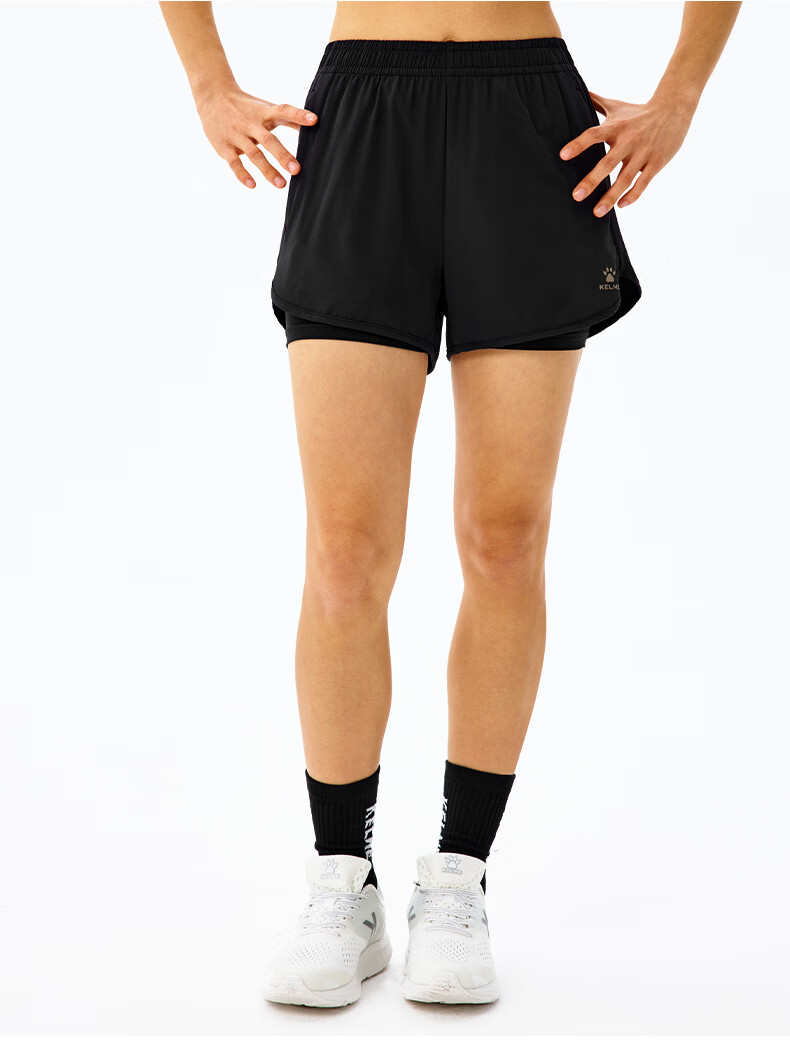 KELME Women's Quick-Dry Running Training Anti-Exposure Fake Two-Piece Sports Shorts Agate Black L 11
