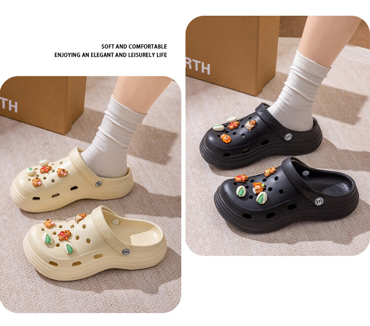 Darsi Xiansen Women's Summer Outdoor Hole Shoes Beach Sandals Simple Non-Slip EVA Thick Sole Outdoor Closed-Toe Slippers 12