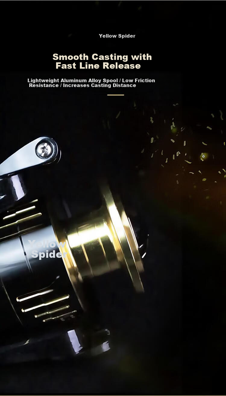 GW Spinning Reel Yellow Spider 8+1 Bearings Lure Reel Yellow Spider 1000S Model (Shallow Spool) 9