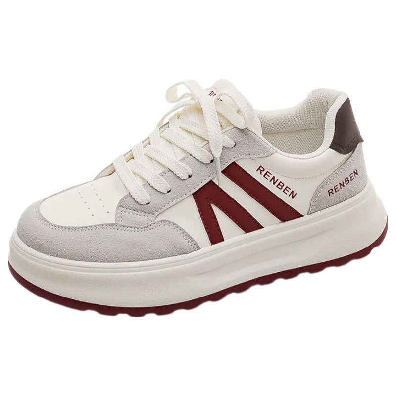 RENBEN Red Agan Shoes for Women 2025 Spring Autumn New Breathable Retro High-Value Student Thick-Soled Casual Sneakers