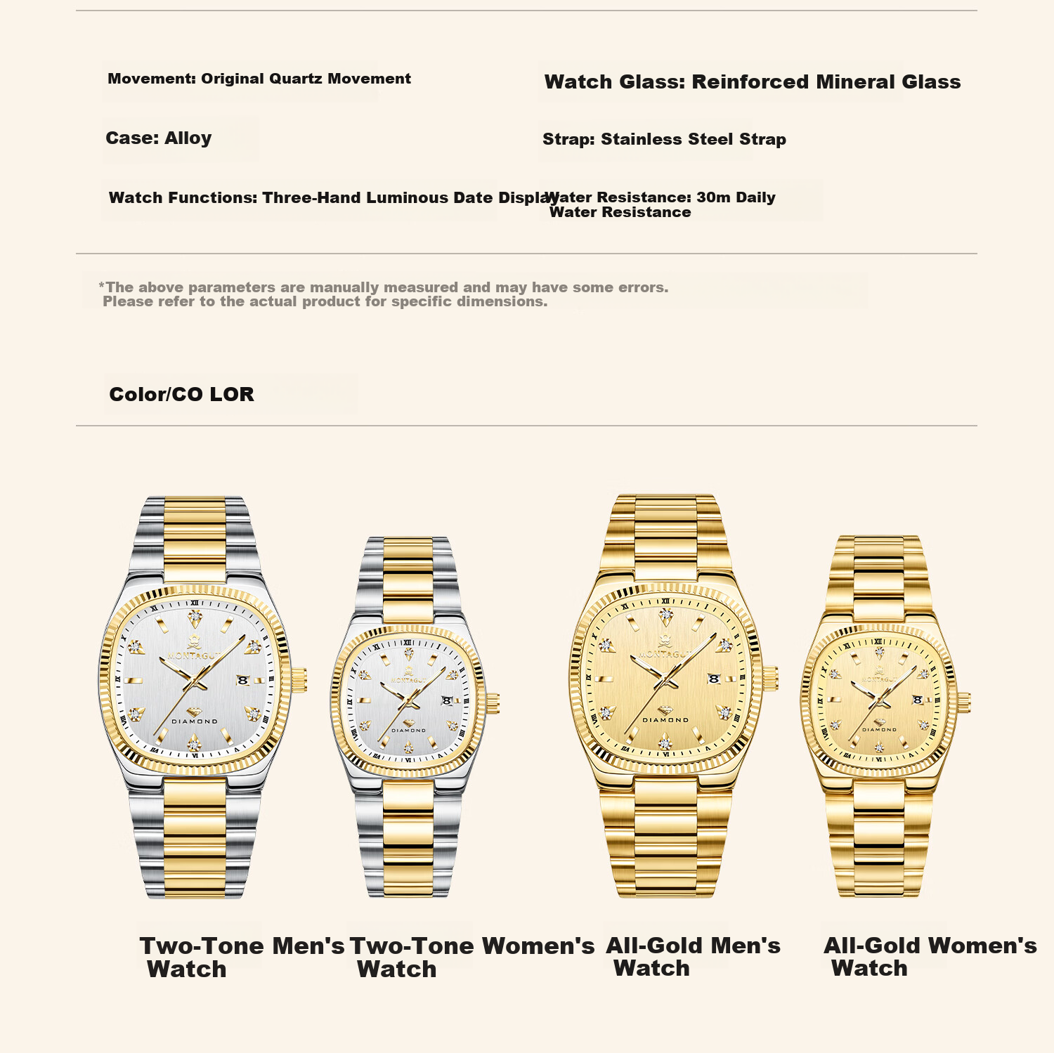 MONTAGUT Luxury Diamond-Studded Fashion Waterproof Couple's Business Watch for Men and Women - Spring Festival Gift 7