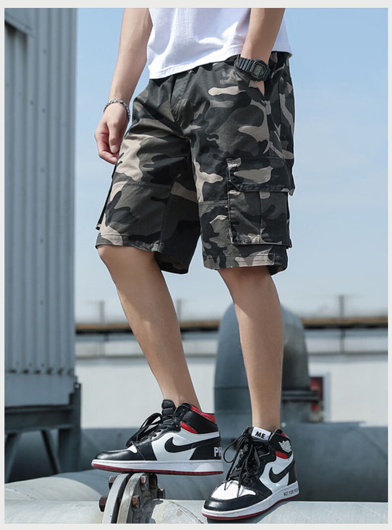 Baleno Men's Summer Thin Cotton Loose Cargo Shorts Casual Trendy Straight-Leg Mid-Length Pants 13