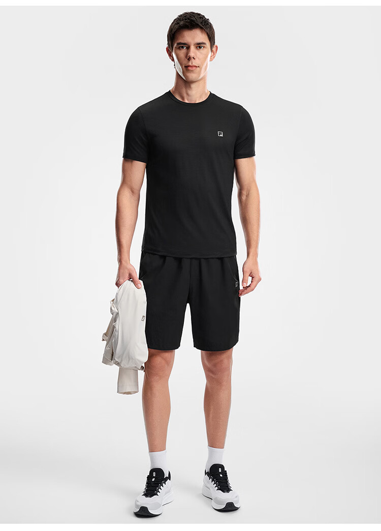 FILA Official Men's Knitted Short Sleeve Shirt 2026 Summer Fitness Sports Basic Crew Neck Merino Wool T-Shirt 21