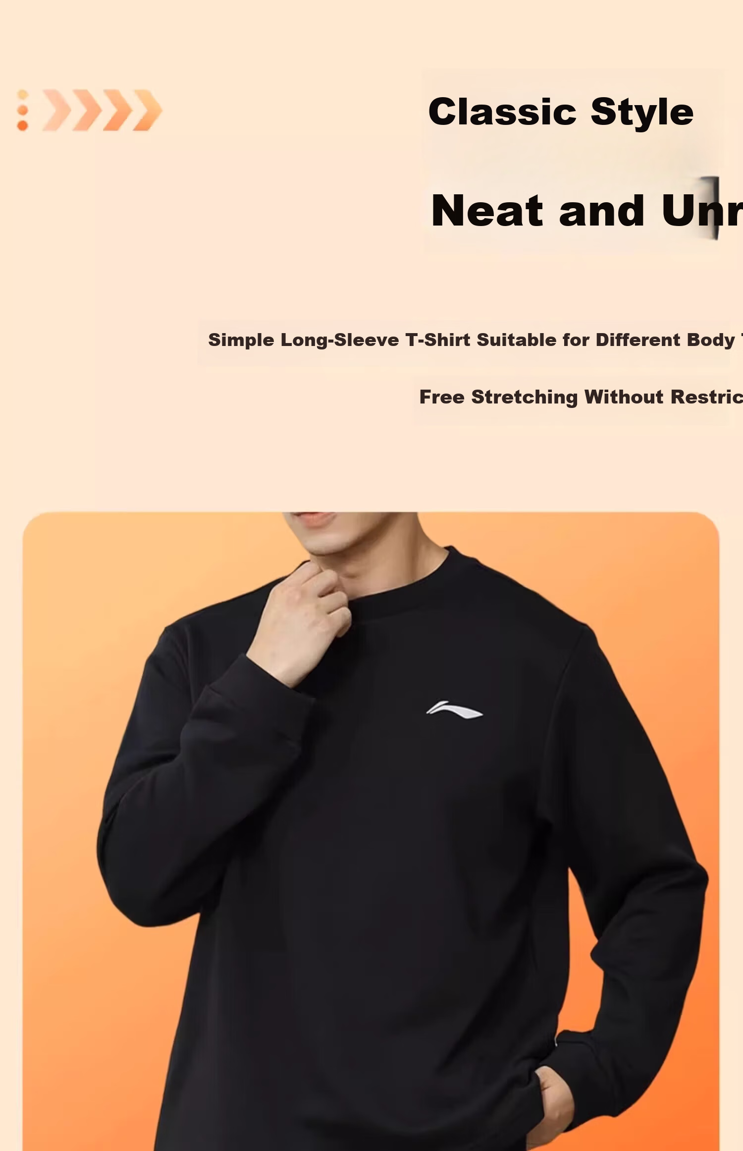 Li-Ning Men's Hoodie Long Sleeve T-Shirt Spring Autumn Winter Base Layer Running Sports Top Crew Neck Casual Plus Size Pullover 9