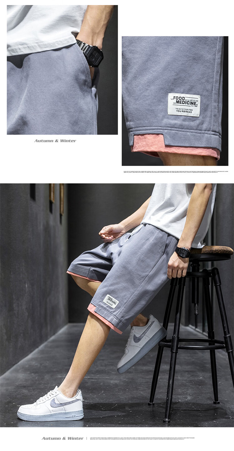 RED DRAGONFLY Men's Fashion Trendy Cotton Letter Embroidered Comfortable Breathable Wrinkle-Free Colorblock Casual Shorts 28