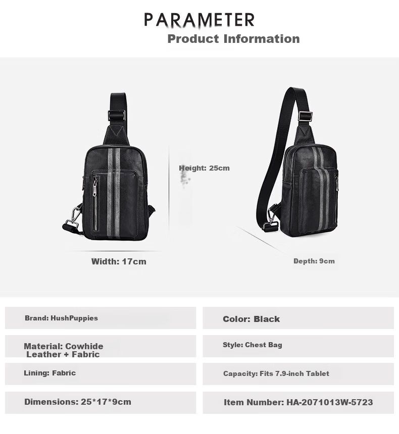 Hush Puppies Men's Classic Business Crossbody Bag, Simple Sports Waist Bag, Multifunctional Large Capacity Backpack, Black 2