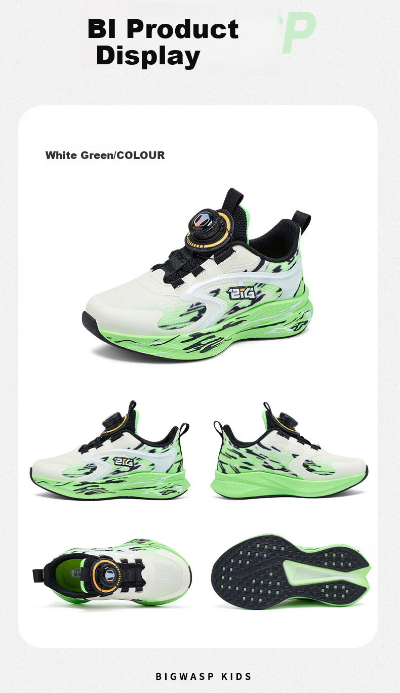 BIG WASP Kids Boys Sports Shoes Children's Spring Running Shoes D112611031XW Twilight Green (Double Mesh) Size 34 10