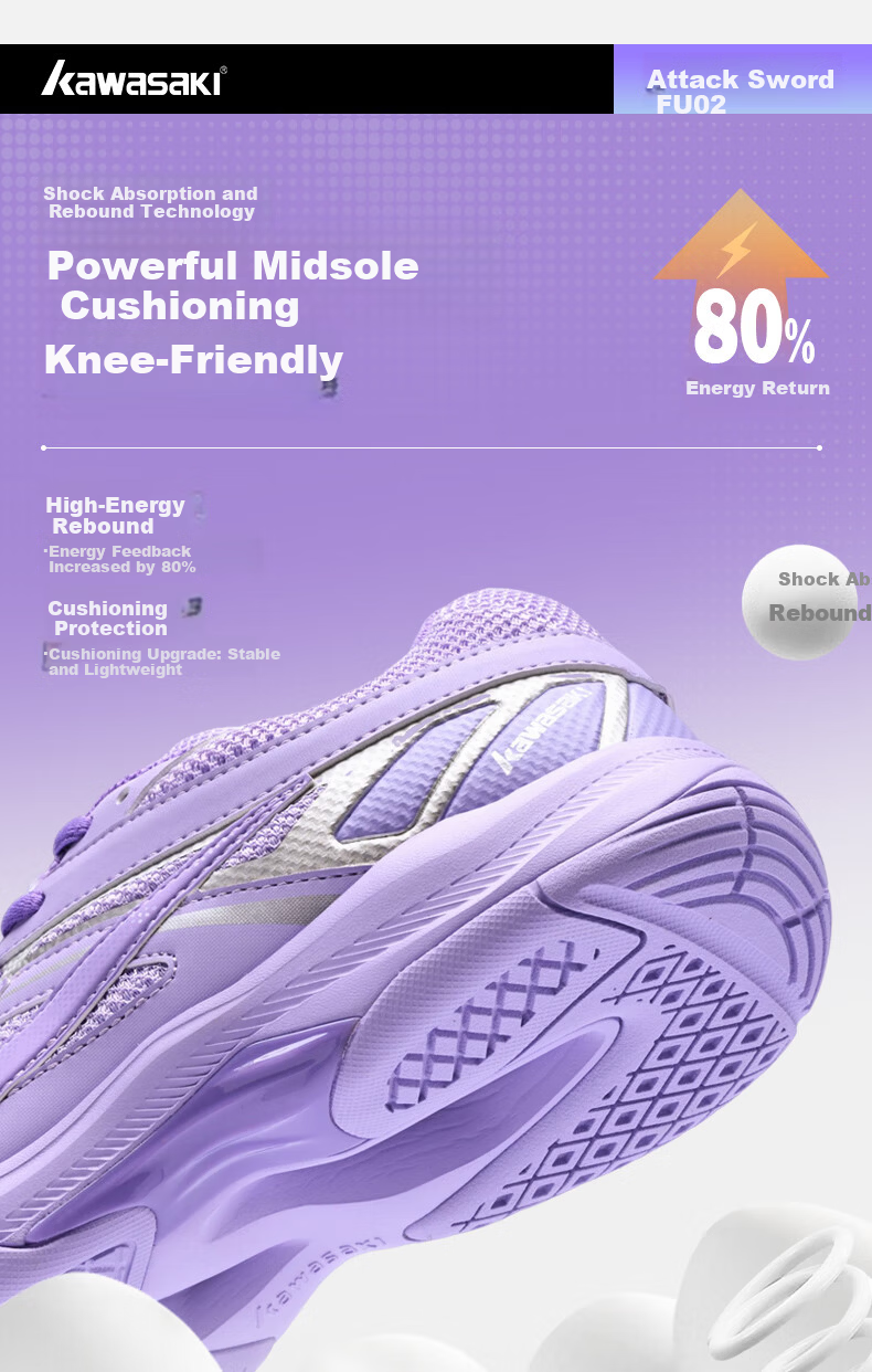 KAWASAKI Unisex Professional Carbon Plate Badminton Shoes Non-Slip Shock Absorption Indoor All-Purpose Training and Competition Sneakers 10
