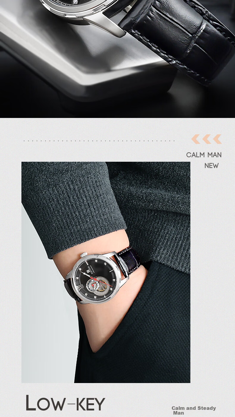 EBOHR Men's Skeleton Automatic Mechanical Watch Stainless Steel Band Authentic National Brand 24-Hour Dial New Year Gift 13