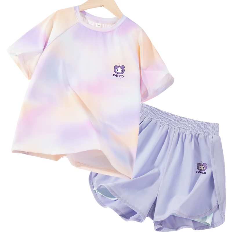 Piggy Banner Girls Sports Set 2026 Summer New Big Kids Ice Silk Cooling Short Sleeve Shorts Two-Piece Set