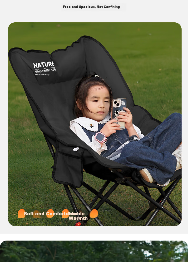 Gosoo Outdoor Folding Chair Camping Chair Padded High Back Moon Chair Dual-Use Recliner Nap Chair Lazy Rest Chair 6