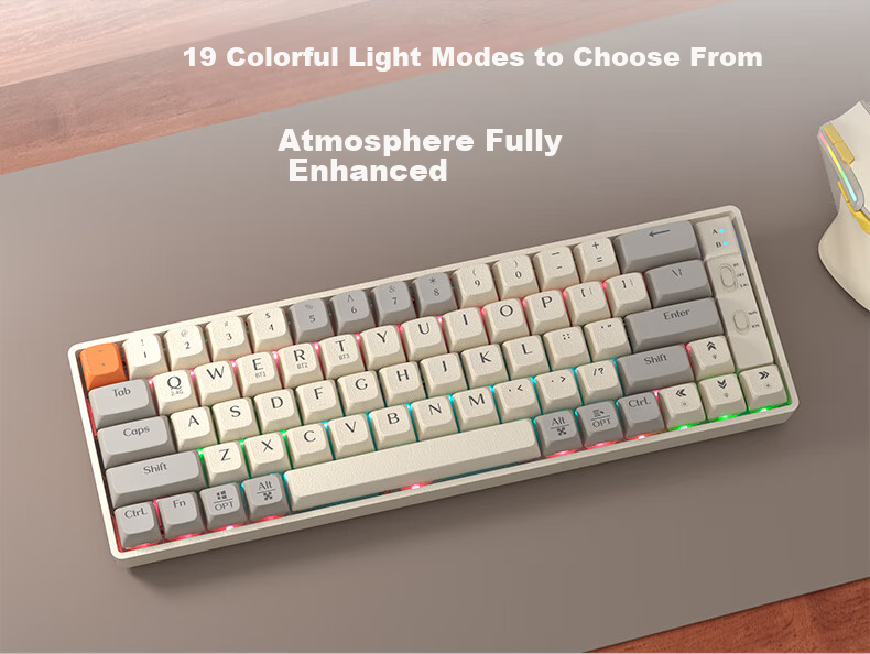 Langtu GK65 Mechanical Keyboard Wired/Wireless/Bluetooth Tri-mode 65-Key Gaming Keyboard for PC Office Tablet Milk White Blue Switch 5