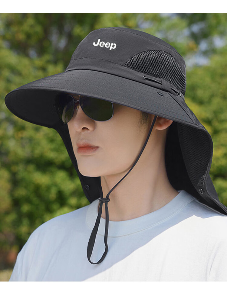 JEEP Men's Sun Protection Hat UV Protection Summer Fisherman Outdoor Hiking Wide Brim Sun Hat 20